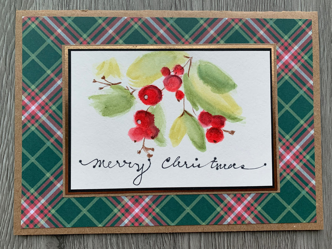 Merry Christmas- holly berry plaid